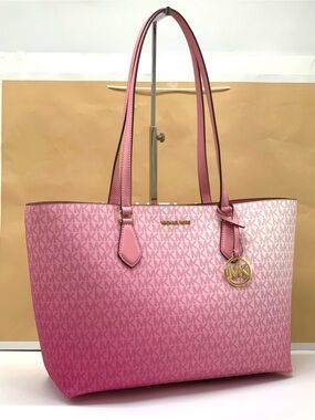 Michael Kors Carnation Ombré Signature Tote with Gold MK Charm